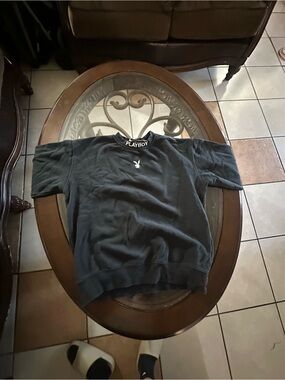 PLAYBOY Men's Black Crewneck Sweatshirt with White Bunny Logo